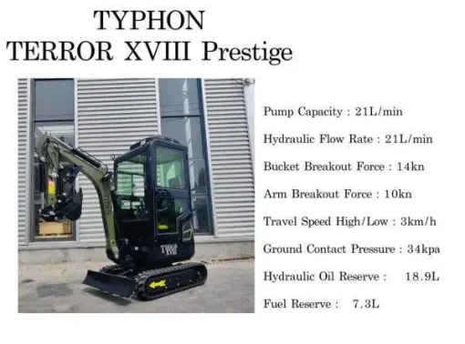 Green TYPHON TERROR XVIII Prestige 2 Ton Mini Excavator KUBOTA Diesel Engine USA - Image 8